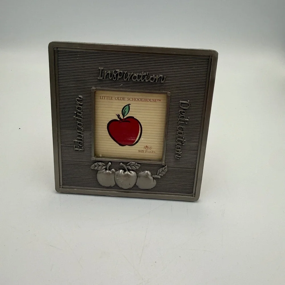 Russ Berrie Little Olde Schoolhouse Apple Picture Frame Pewter Teacher 4.5in